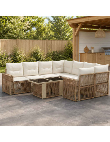 Set Divano da Giardino 9 pz Beige e Bianco Crema polyrattan