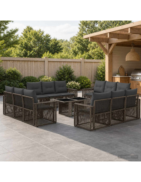 Set Divano da Giardino 13 pz Grigio e Grigio Scuro polyrattan