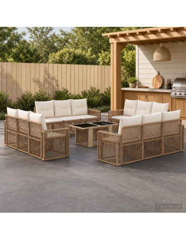 Set Divano da Giardino 13 pz Beige e Bianco Crema polyrattan