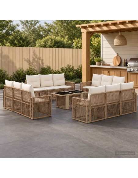 Set Divano da Giardino 13 pz Beige e Bianco Crema polyrattan