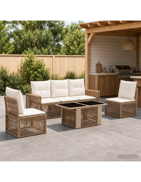 Set Divano da Giardino 6 pz Beige e Bianco Crema polyrattan