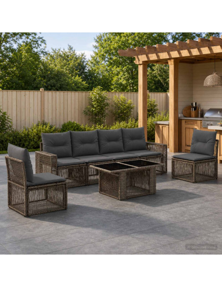 Set Divano da Giardino 7 pz Grigio e Grigio Scuro polyrattan