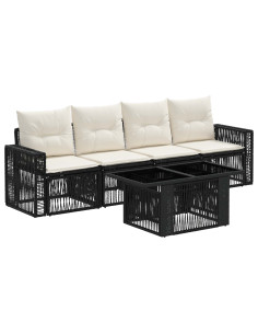 Set Divano da Giardino 5 pz Nero e Bianco Crema polyrattan 2