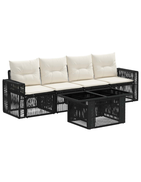 Set Divano da Giardino 5 pz Nero e Bianco Crema polyrattan