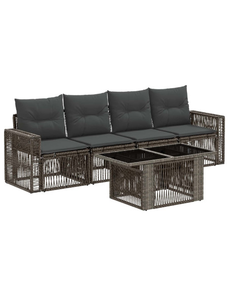 Set Divano da Giardino 5 pz Grigio e Grigio Scuro polyrattan