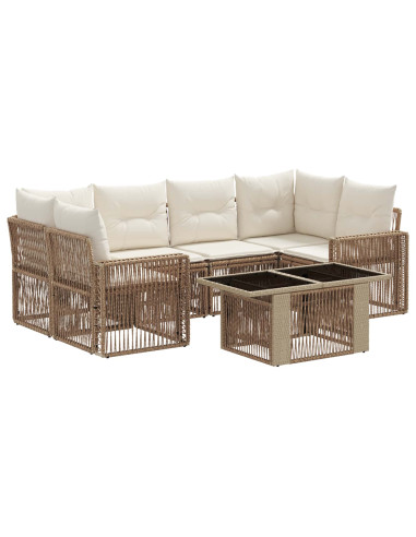 Set Divano da Giardino 7 pz Beige e Bianco Crema polyrattan