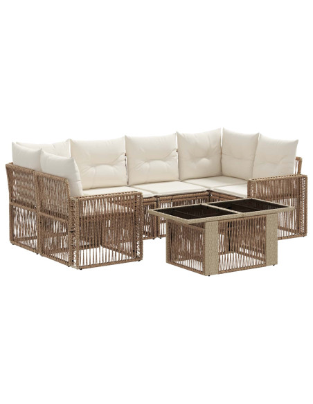 Set Divano da Giardino 7 pz Beige e Bianco Crema polyrattan