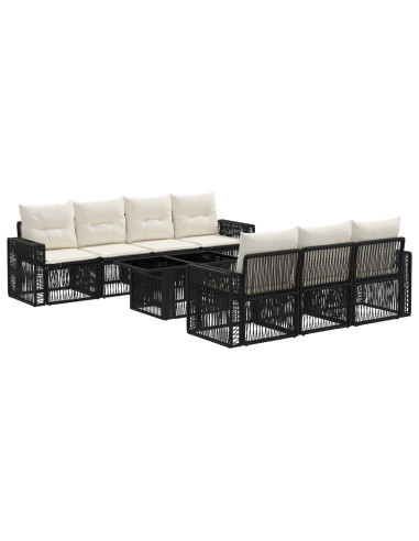 Set Divano da Giardino 8 pz Nero e Bianco Crema polyrattan