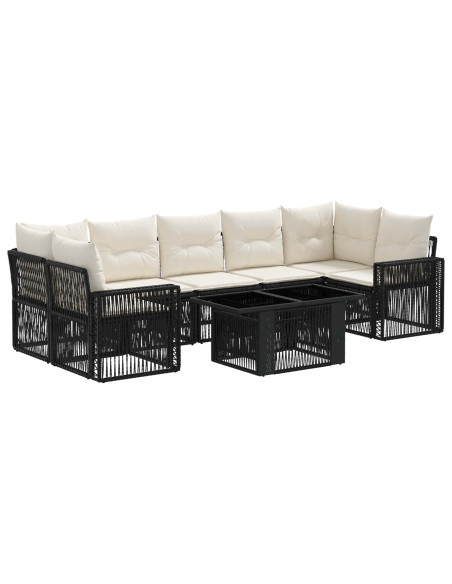 Set Divano da Giardino 8 pz Nero e Bianco Crema polyrattan