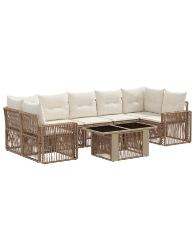 Set Divano da Giardino 8 pz Beige e Bianco Crema polyrattan