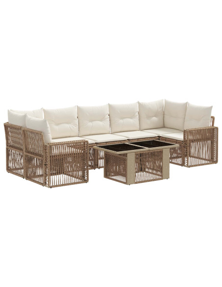 Set Divano da Giardino 8 pz Beige e Bianco Crema polyrattan