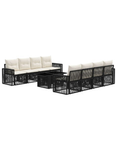 Set Divano da Giardino 9 pz Nero e Bianco Crema polyrattan 2