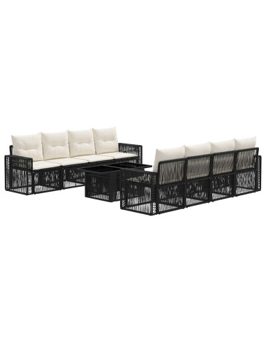 Set Divano da Giardino 9 pz Nero e Bianco Crema polyrattan