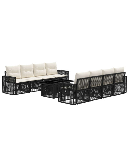 Set Divano da Giardino 9 pz Nero e Bianco Crema polyrattan