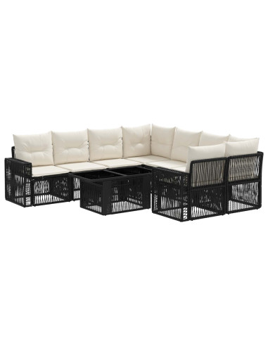Set Divano da Giardino 9 pz Nero e Bianco Crema polyrattan