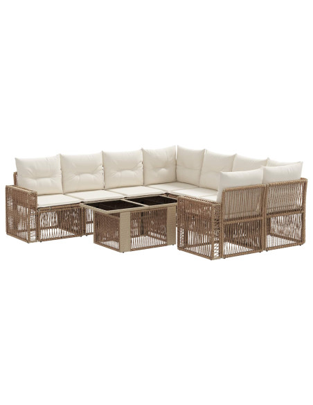 Set Divano da Giardino 9 pz Beige e Bianco Crema polyrattan