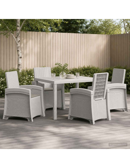 Set da Pranzo per Giardino 5 pz Bianco e Grigio Chiaro PP