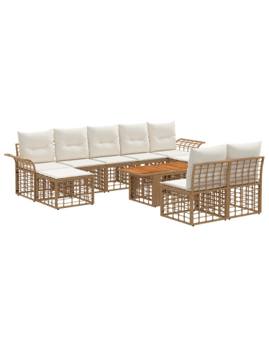 Set Divano da Giardino 10 pz Naturale e Bianco Crema polyrattan