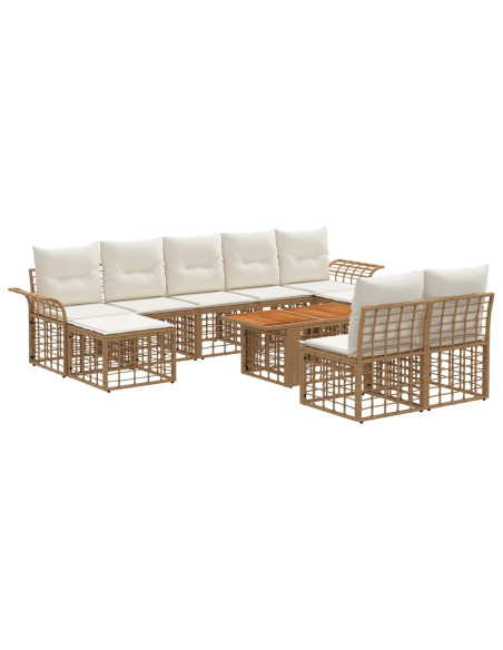 Set Divano da Giardino 10 pz Naturale e Bianco Crema polyrattan