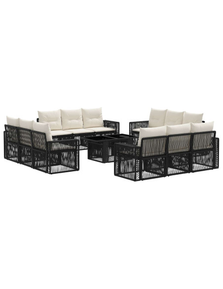 Set Divano da Giardino 13 pz Nero e Bianco Crema polyrattan