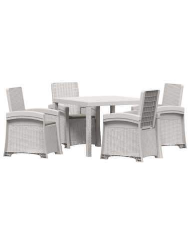 Set da Pranzo per Giardino 5 pz Bianco e Grigio Chiaro PP