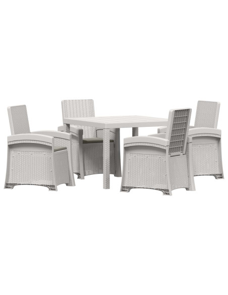 Set da Pranzo per Giardino 5 pz Bianco e Grigio Chiaro PP