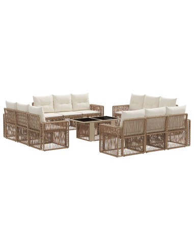 Set Divano da Giardino 13 pz Beige e Bianco Crema polyrattan