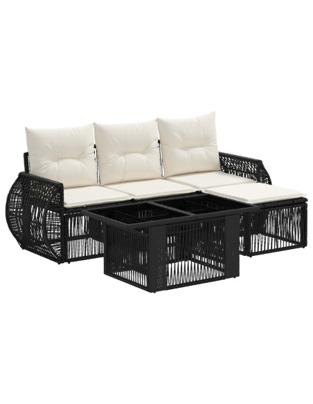 Set Divano da Giardino 5 pz Nero e Bianco Crema polyrattan