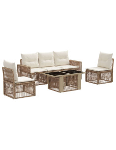Set Divano da Giardino 6 pz Beige e Bianco Crema polyrattan 2