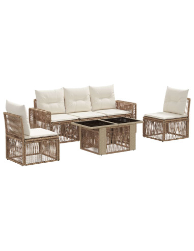Set Divano da Giardino 6 pz Beige e Bianco Crema polyrattan