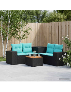Set di divani 6 pz Nero e Blu Rattan sintetico e Acciaio