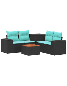 Set di divani 6 pz Nero e Blu Rattan sintetico e Acciaio 2