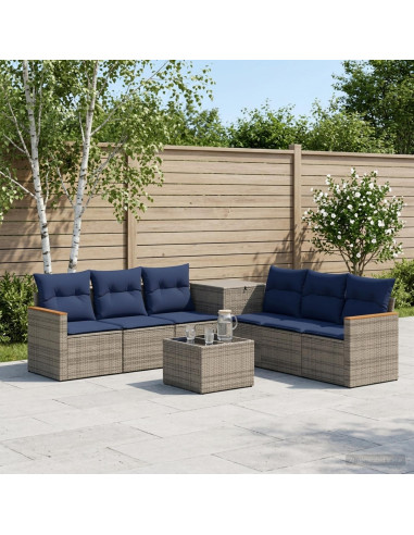 Set di divani 8 pz Grigio e Blu Navy Rattan sintetico e Acciaio