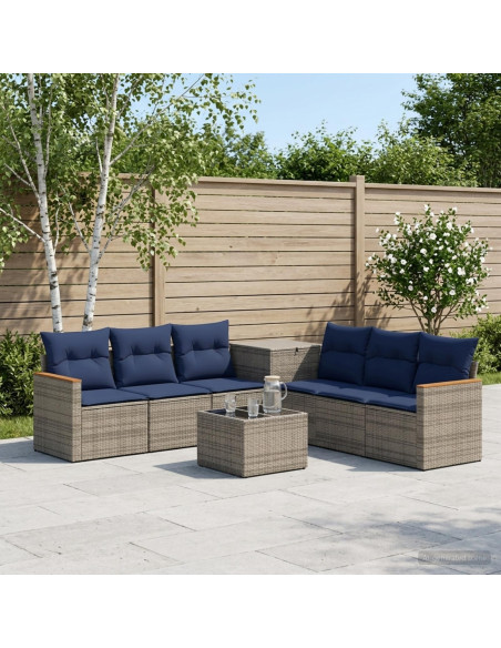 Set di divani 8 pz Grigio e Blu Navy Rattan sintetico e Acciaio