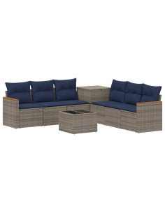 Set di divani 8 pz Grigio e Blu Navy Rattan sintetico e Acciaio 2