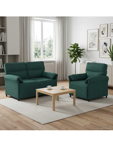Set di divani 2 pz Verde Scuro Tessuto