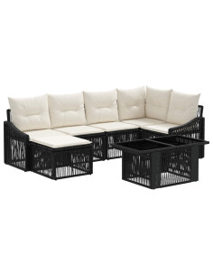 Set Divano da Giardino 7 pz Nero e Bianco Crema polyrattan 2