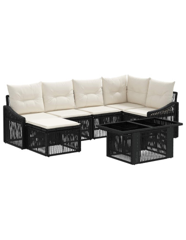 Set Divano da Giardino 7 pz Nero e Bianco Crema polyrattan