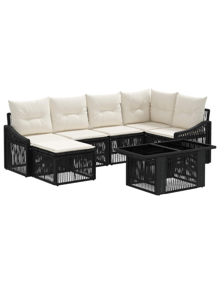 Set Divano da Giardino 7 pz Nero e Bianco Crema polyrattan