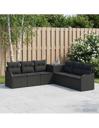 Set di divani 7 pz Nero Rattan sintetico e Acciaio