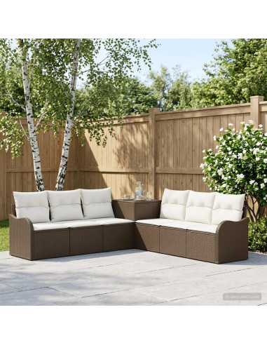 Set di divani 7 pz Marrone e Bianco Crema