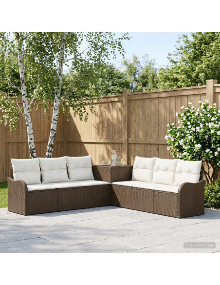 Set di divani 7 pz Marrone e Bianco Crema