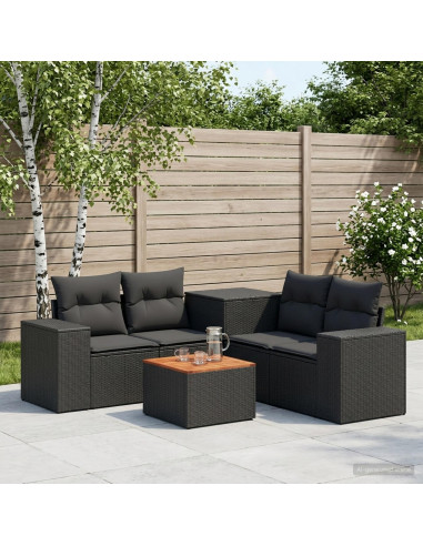 Set di divani 6 pz Nero Rattan sintetico e Acciaio