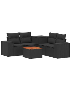 Set di divani 6 pz Nero Rattan sintetico e Acciaio 2