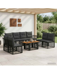 Set Divano da Giardino 9 pz Nero e Grigio scuro polyrattan