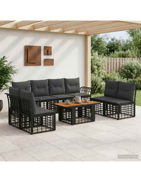 Set Divano da Giardino 9 pz Nero e Grigio scuro polyrattan
