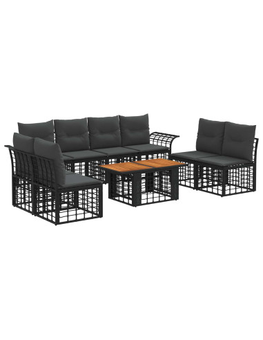 Set Divano da Giardino 9 pz Nero e Grigio scuro polyrattan