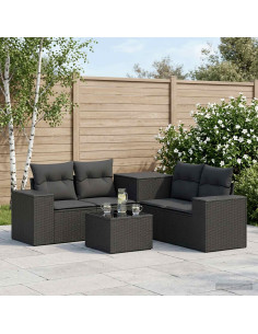 Set di divani 6 pz Nero Rattan sintetico e Acciaio