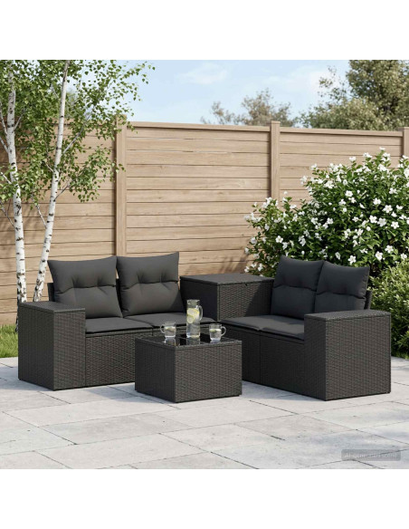 Set di divani 6 pz Nero Rattan sintetico e Acciaio