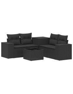Set di divani 6 pz Nero Rattan sintetico e Acciaio 2